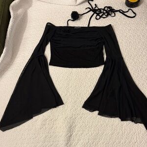 Current Mood Black Bell Sleeve Top